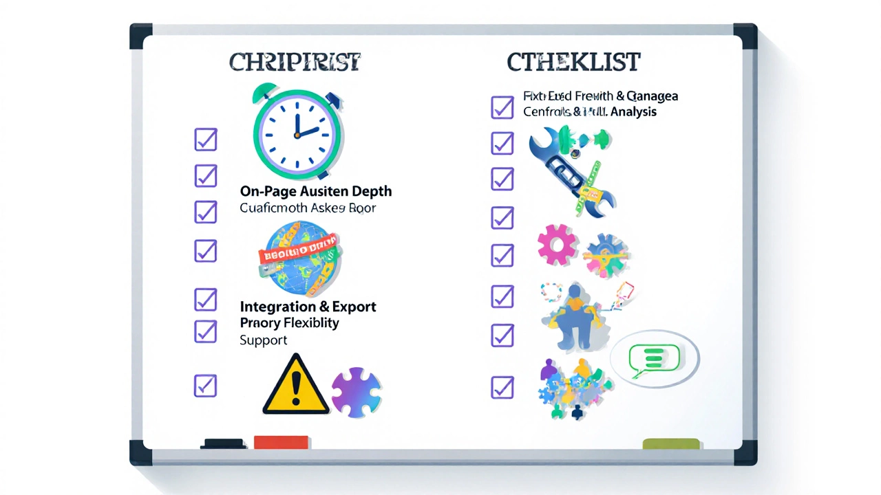 Iconic checklist board showing SEO evaluation criteria.