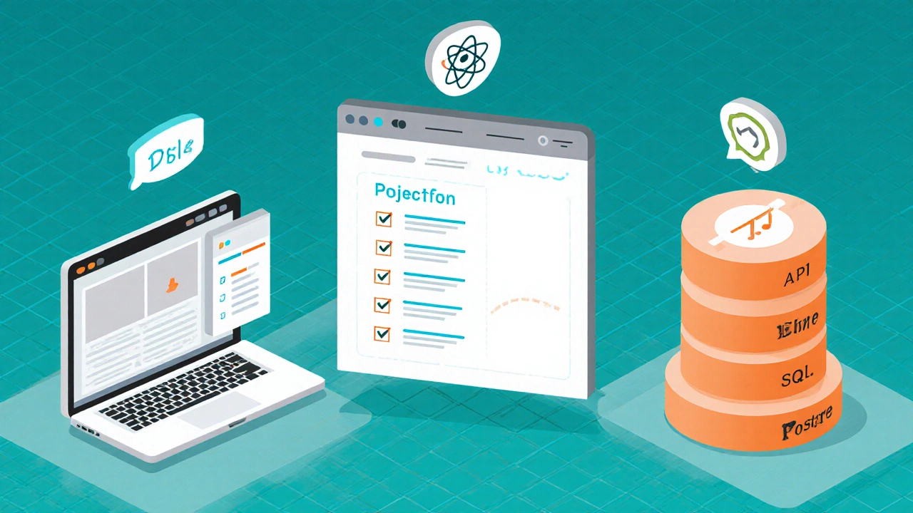 Isometric view of portfolio site, to‑do list app, and full‑stack blog projects.