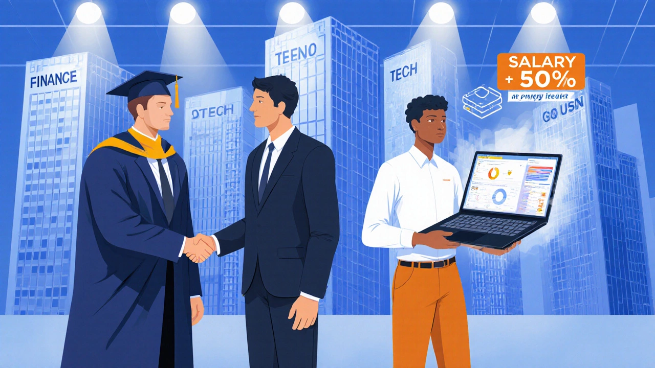 Recruiters interact with graduates from top programs and online candidates at a conference.