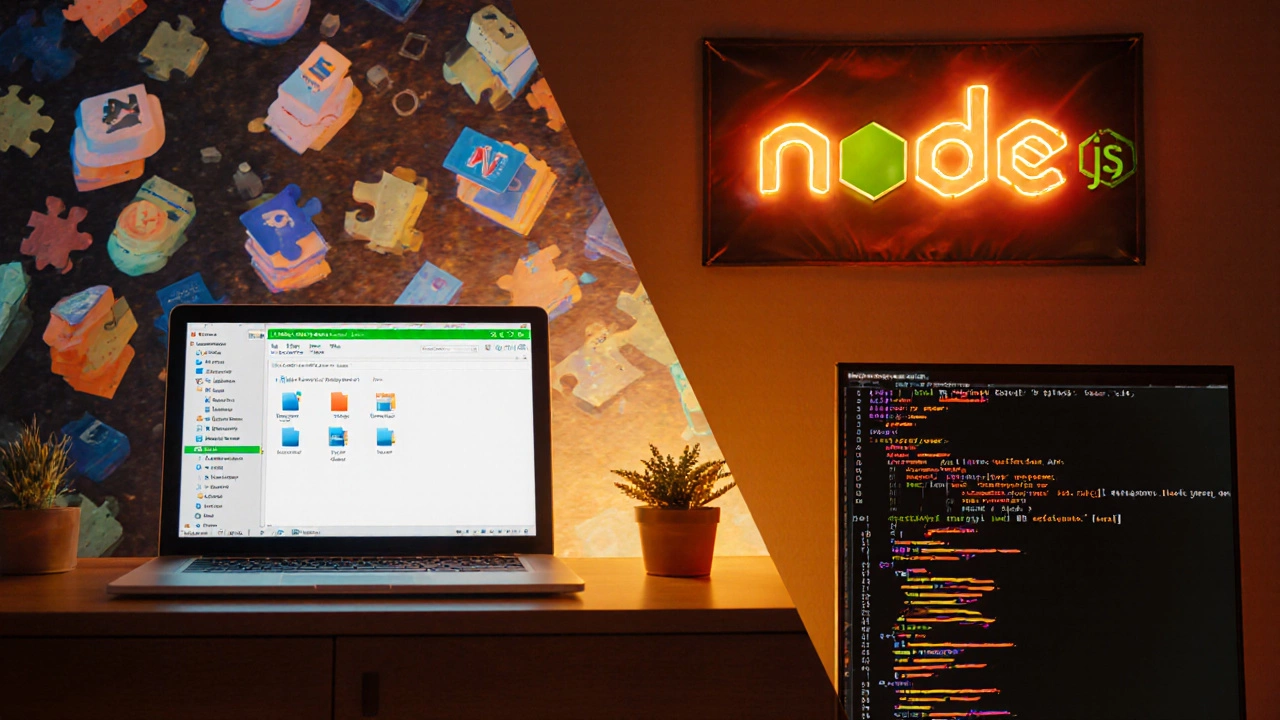 Split view of Laravel development setup vs Node.js development setup.