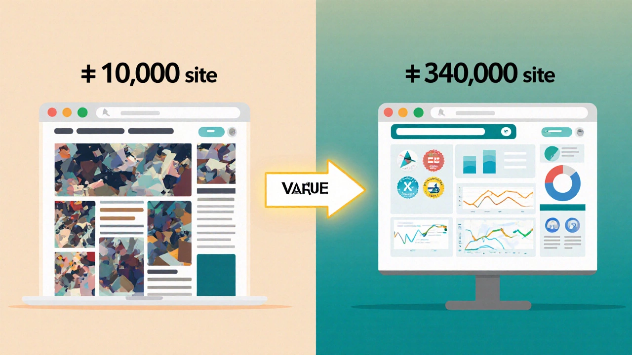 A visual comparison between a low-quality website and a professional website with clear design and functionality differences.