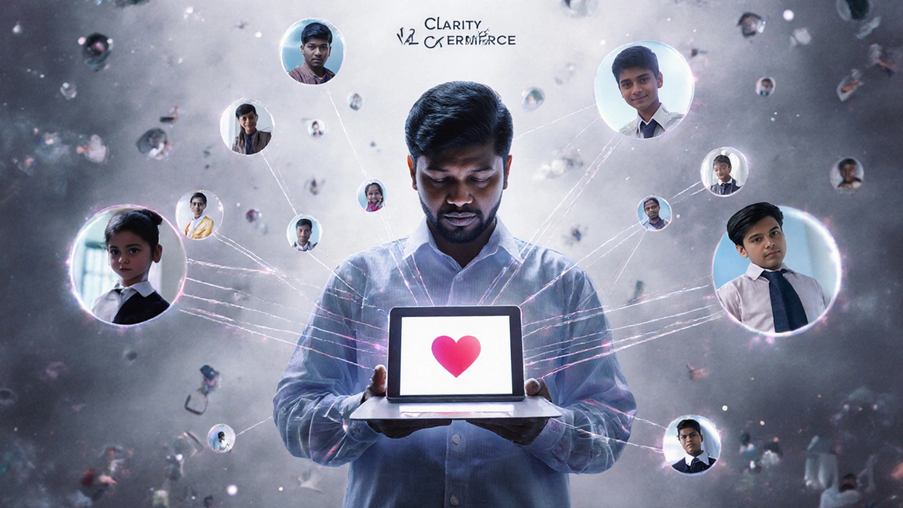 Byju Raveendran as a guiding presence connecting students across India through personalized digital learning.