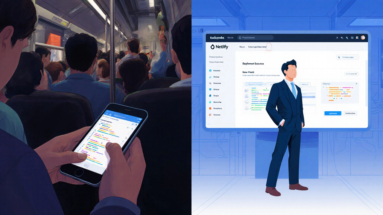 Same person learning code on a phone in a train, then confidently managing a live website in an office.
