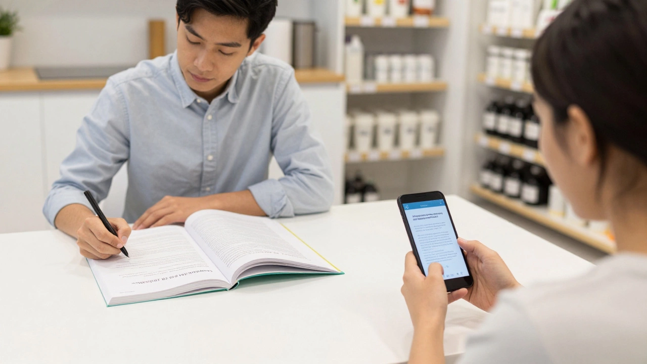 Person writing an essay at home and another recording a video at work