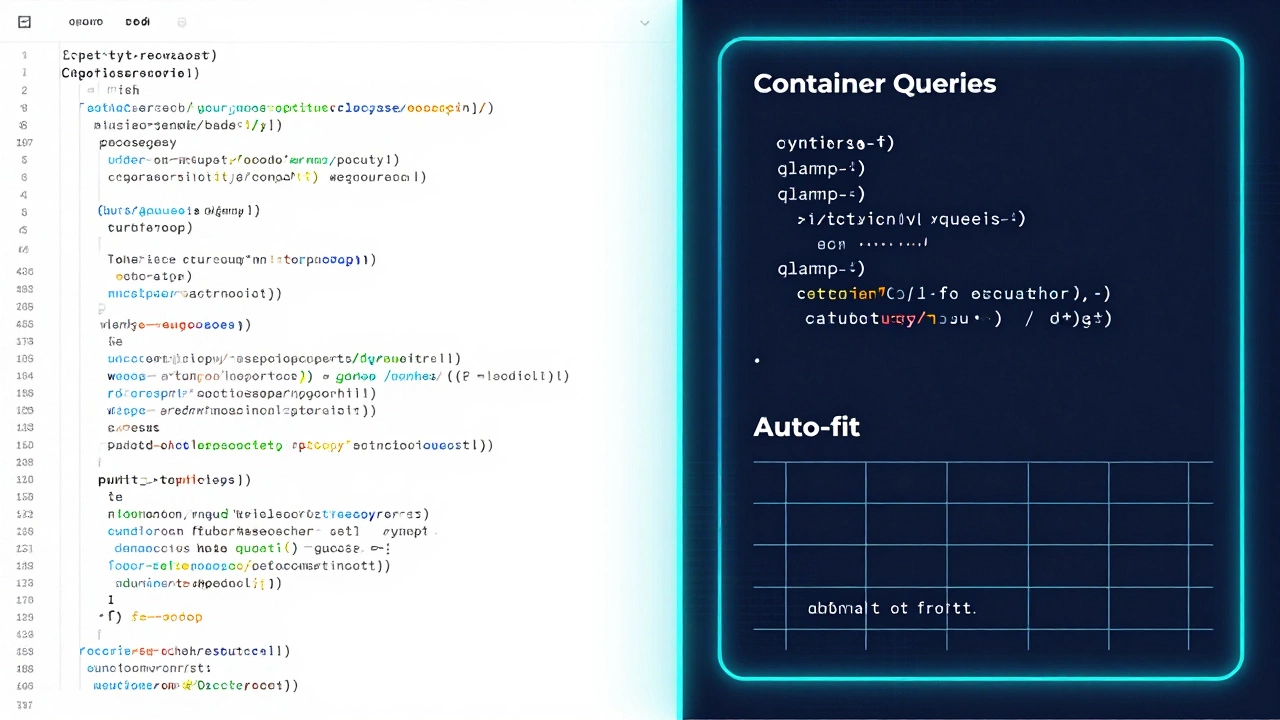 Side-by-side comparison of outdated media queries and modern CSS responsive techniques in a code editor.