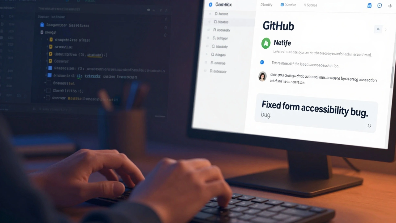 Split-screen showing a messy GitHub repo versus a clean, deployed project with a bug fix comment.