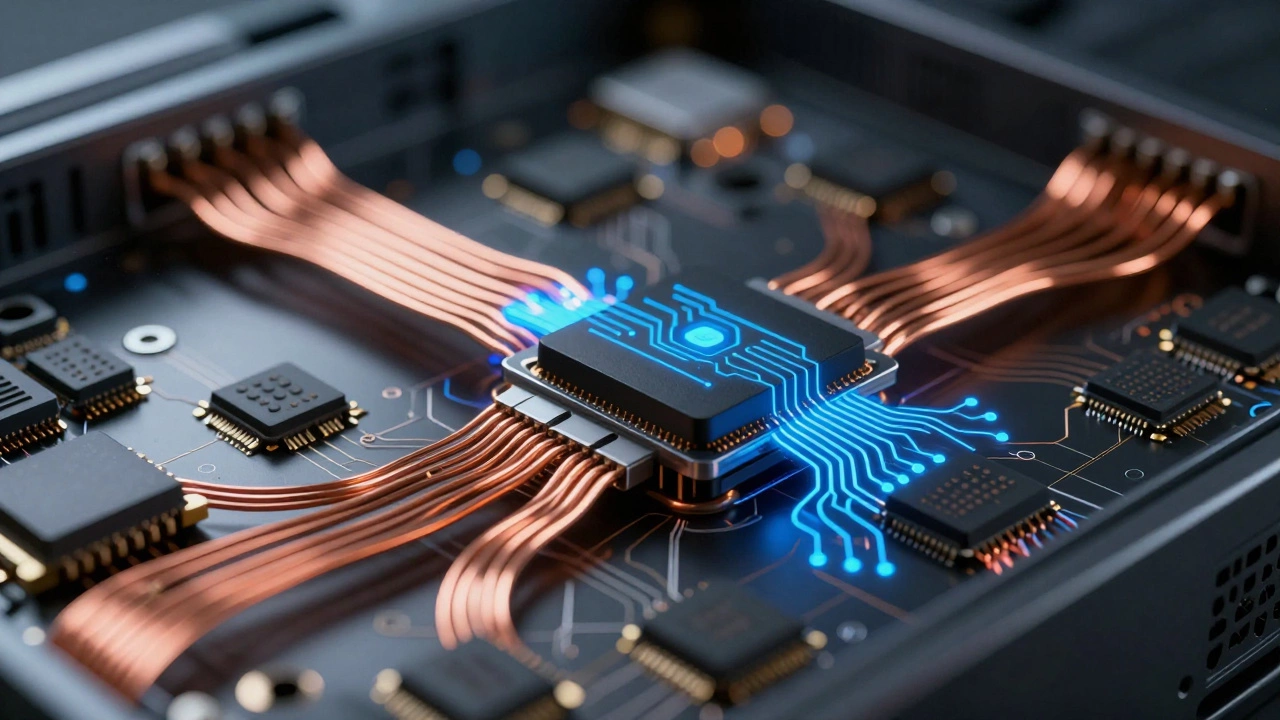 Close-up of server hardware connecting traditional and AI systems.