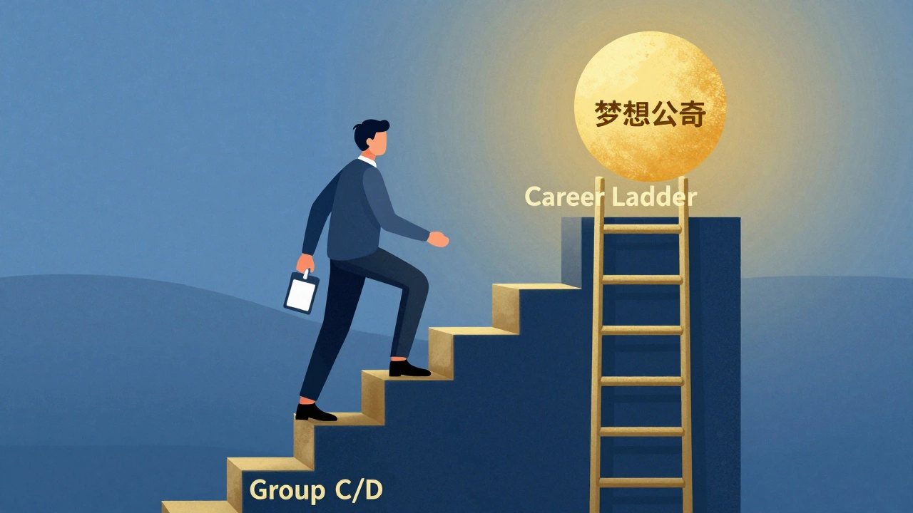 A conceptual ladder showing a step-by-step progression toward a government career