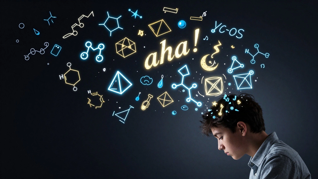 Abstract illustration of a student surrounded by floating math and science formulas