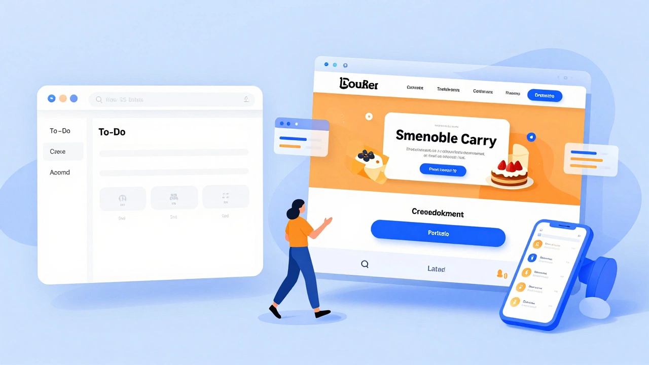 Comparison of amateur vs professional web portfolio designs with speed metrics.