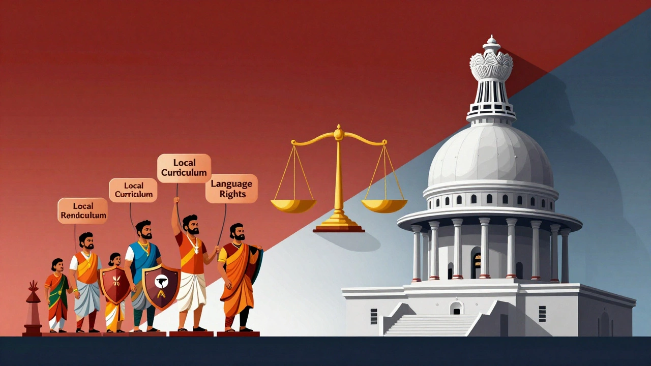 Conceptual art showing conflict between state rights and central law.