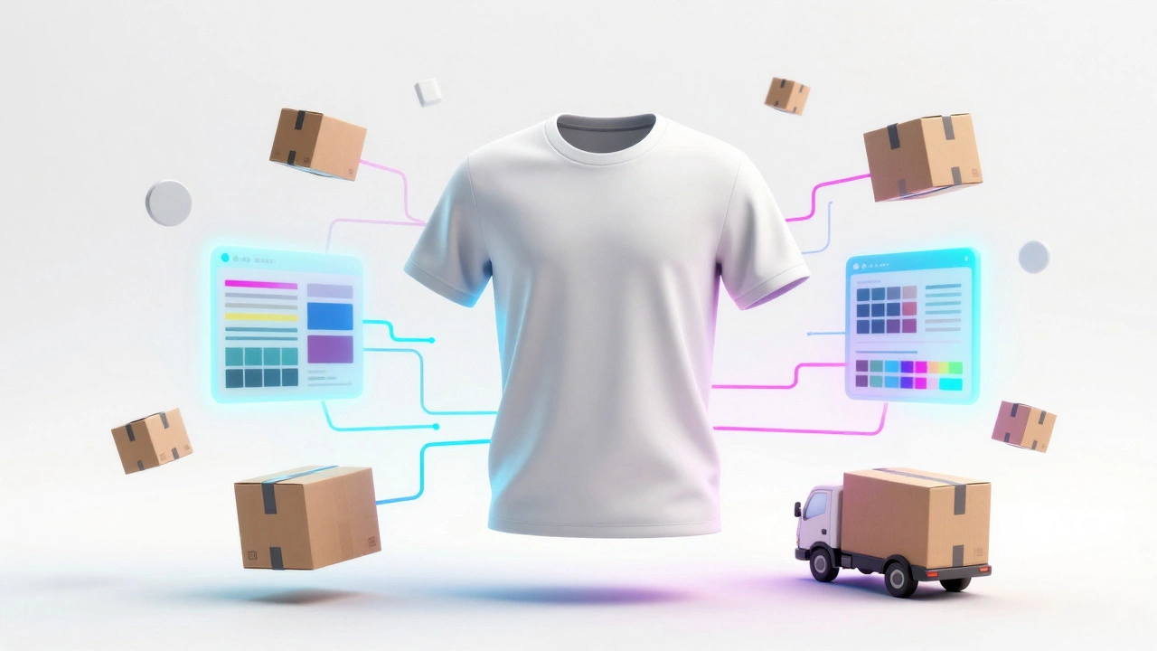 Abstract 3D render of a t-shirt surrounded by digital design elements
