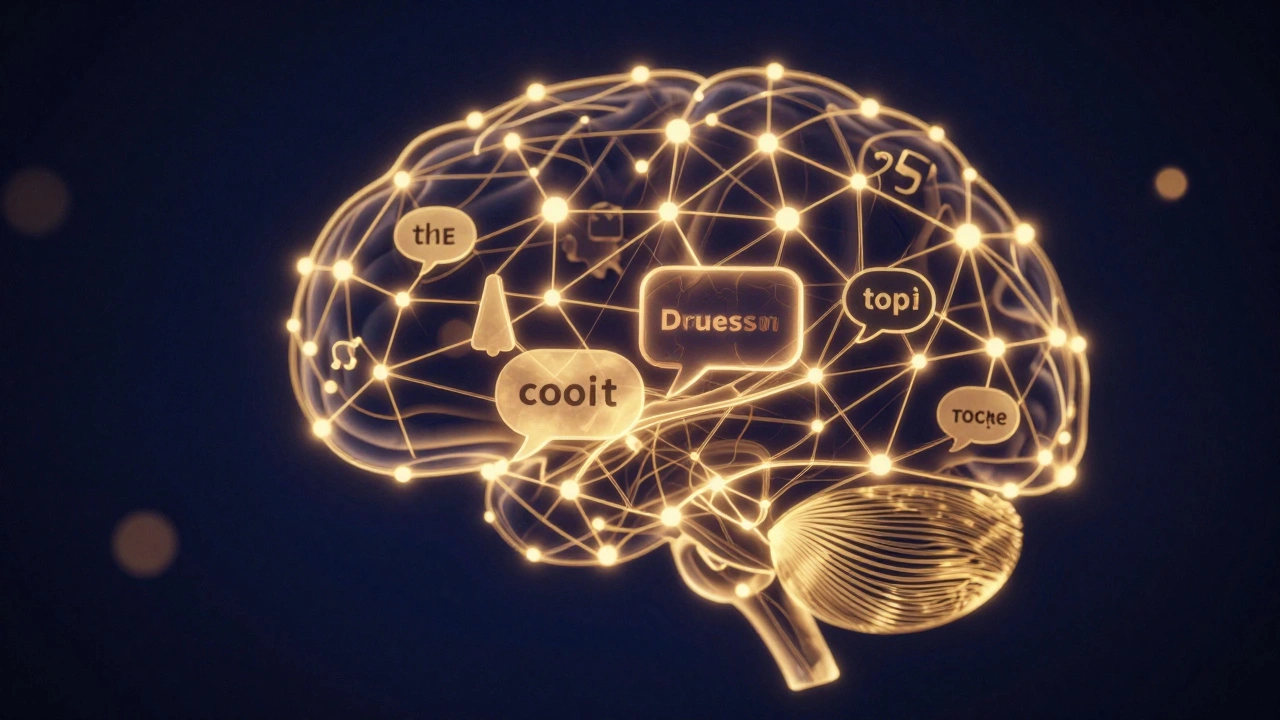 Abstract visualization of brain neural pathways connecting