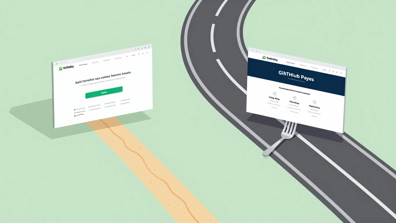 Fork in the road comparing free vs paid web hosting options