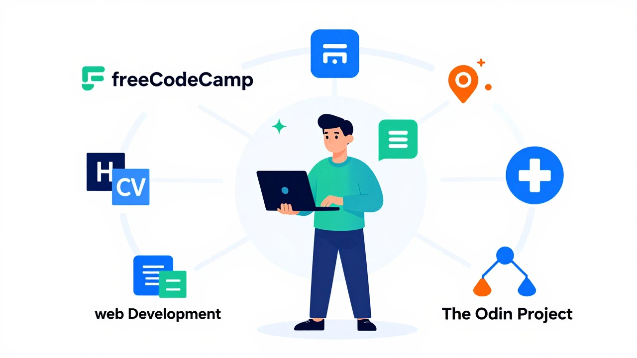 Conceptual illustration of free online coding platforms and paths