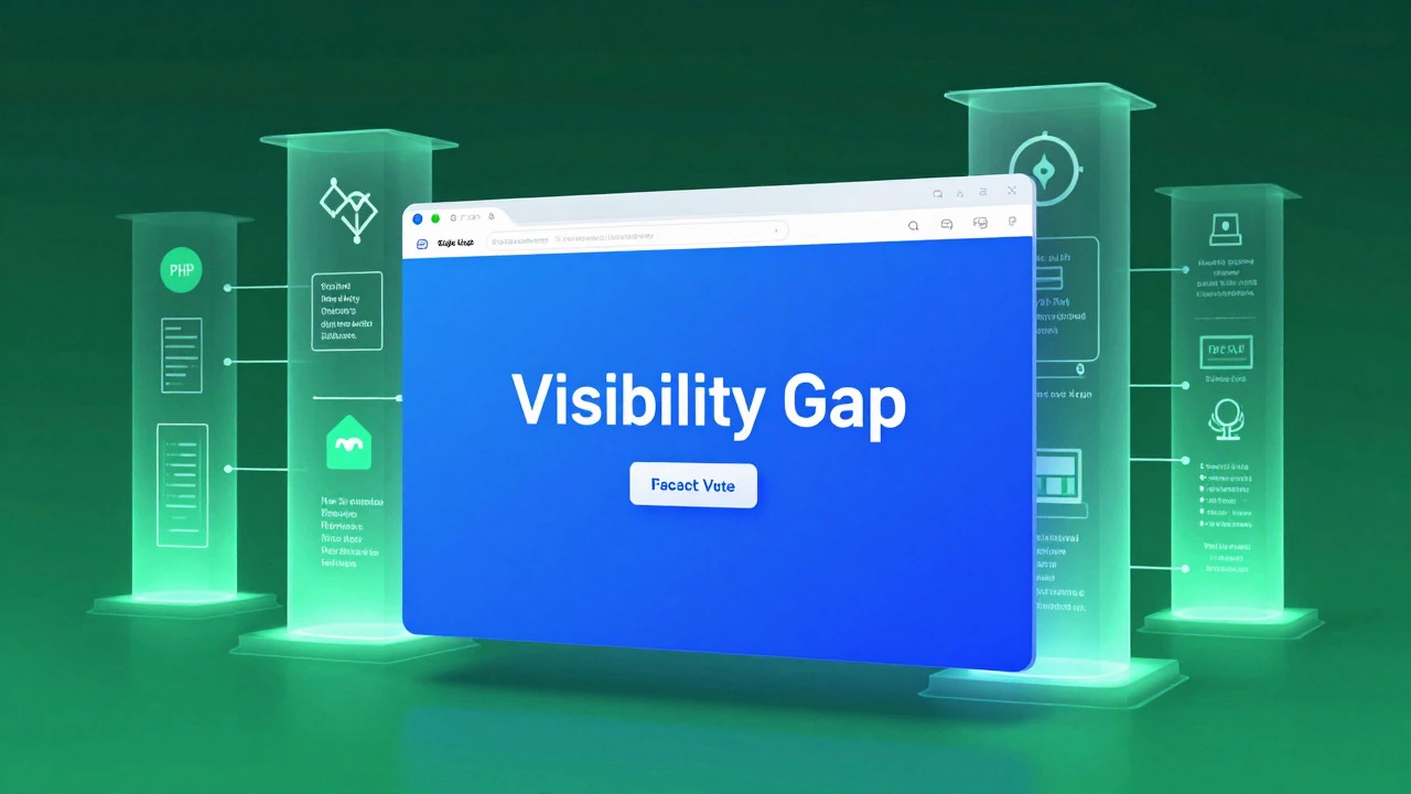 Visual metaphor showing PHP backend supporting modern frontend apps