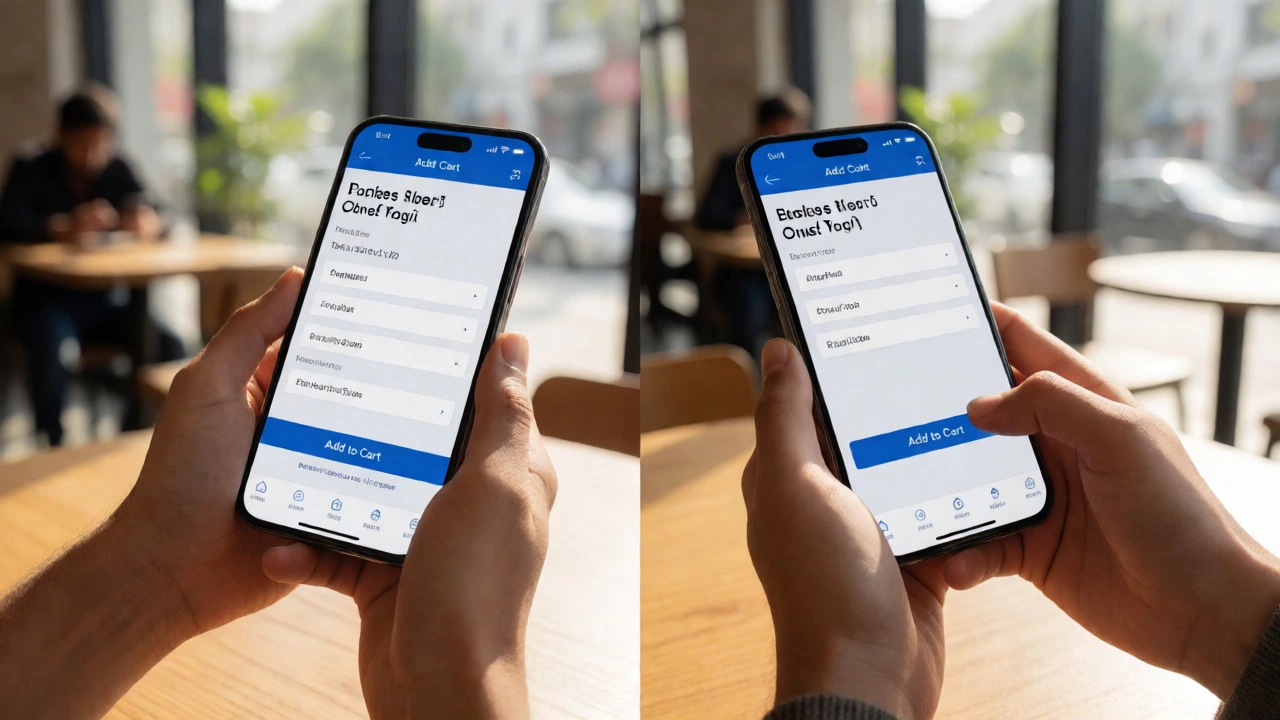 Comparison of easy mobile checkout versus difficult navigation on a bad site.