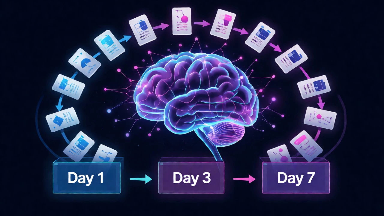 Visual representation of spaced repetition strengthening neural pathways
